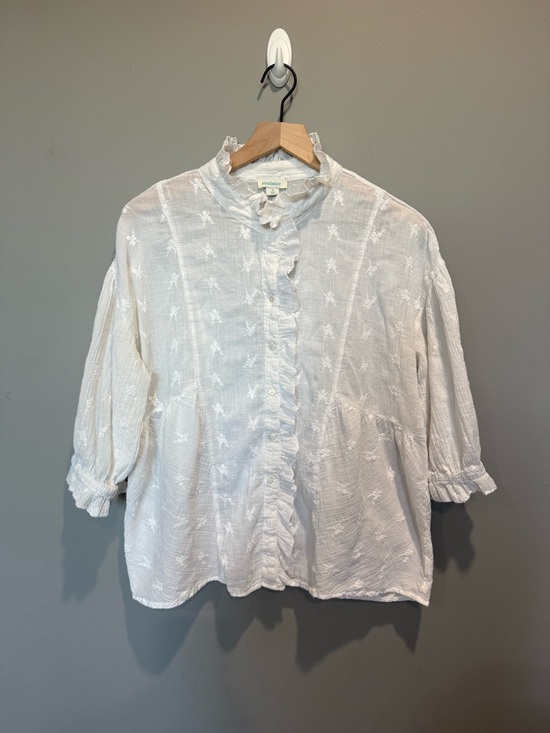 Sundance Tops - Sundance White Ruffled Embroidered Blouse Size Medium